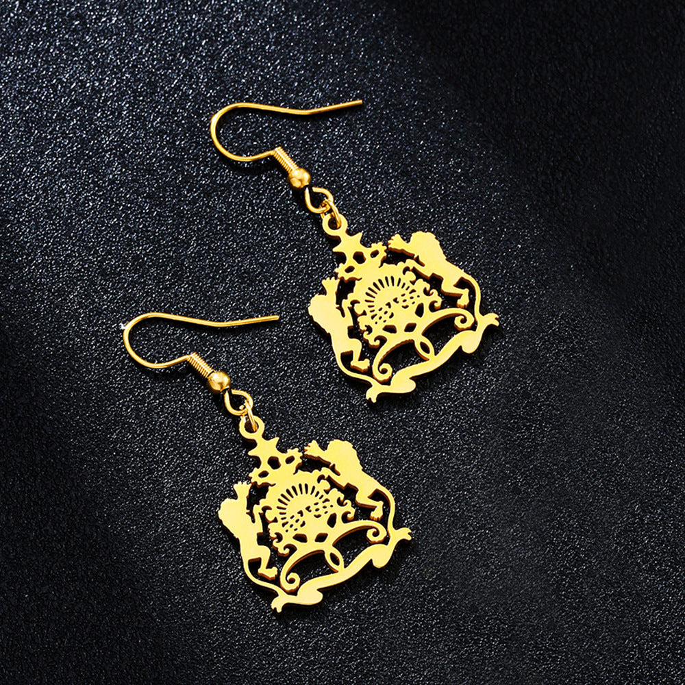 Ethnic Style Lion-Shaped Hollow-Out Gold-Plated Stainless Steel Fishhook Earrings for Women