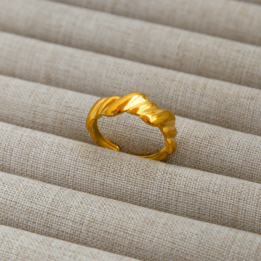 Anello Aperto Regolabile da Donna in Acciaio Inossidabile Stile INS Vintage, Geometrico e a Cuore, con Intarsio in Pietra Naturale, Elegante e Minimalista