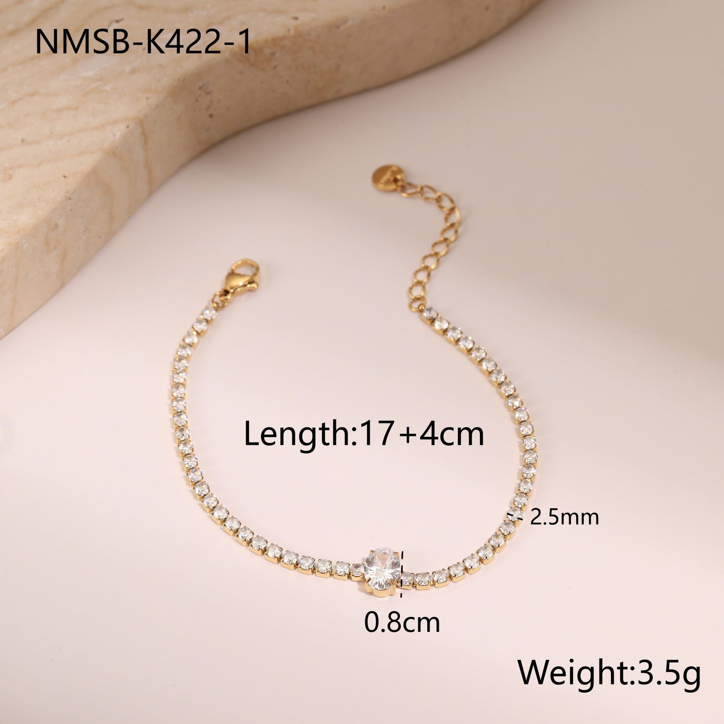Fashionable Geometric Titanium Steel Bracelet with Zircon Inlay, Electroplated Stainless Steel Luxury Women's Hand Jewelry