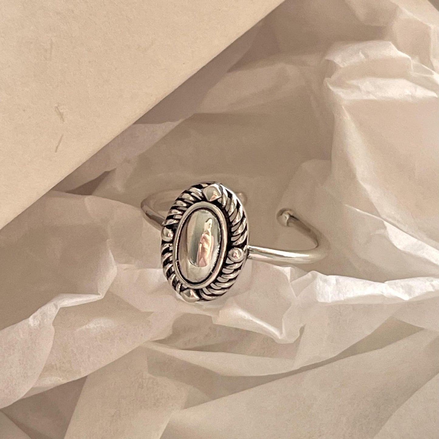 Anillo geométrico ovalado de plata de ley 925 dulce vintage para mujer
