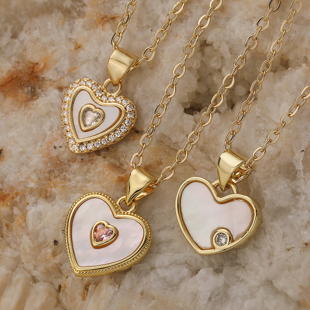 Minimalist 18K Gold Plated Brass Heart Pendant Necklace with Cubic Zirconia for Women