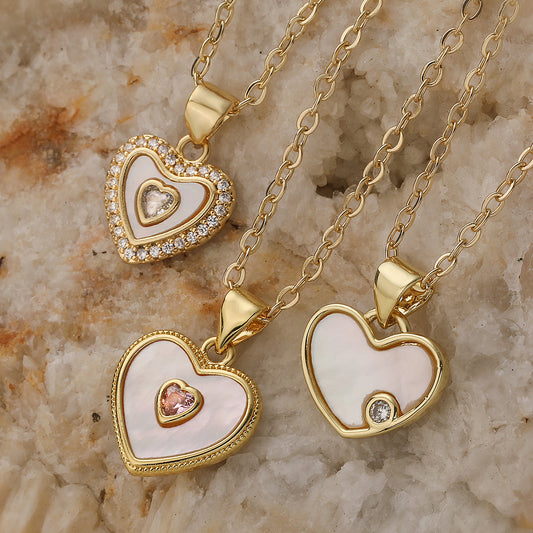 Minimalist 18K Gold Plated Brass Heart Pendant Necklace with Cubic Zirconia for Women