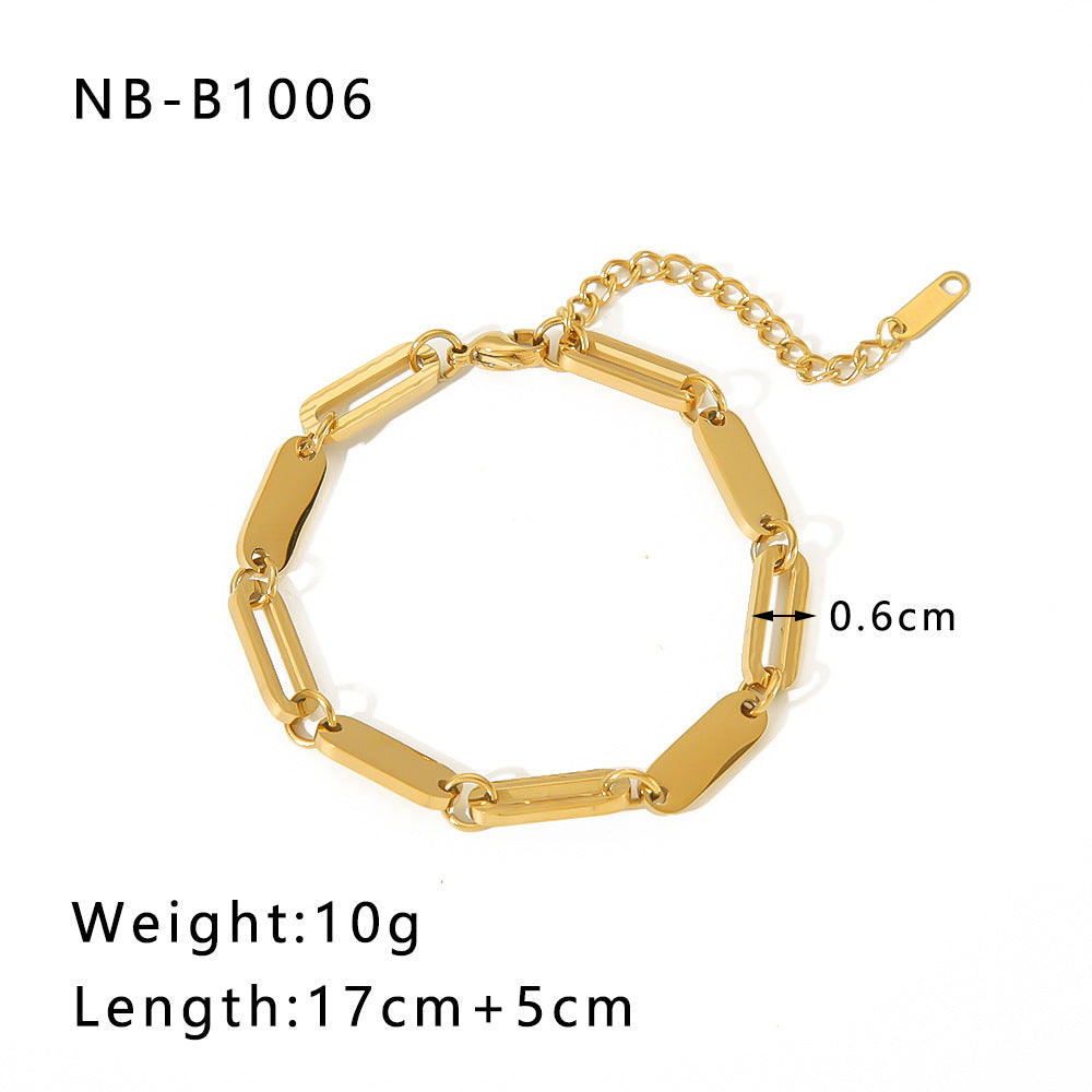 Punk Style Geometric Stainless Steel Handmade Chain Bracelet with 18K Gold Plating