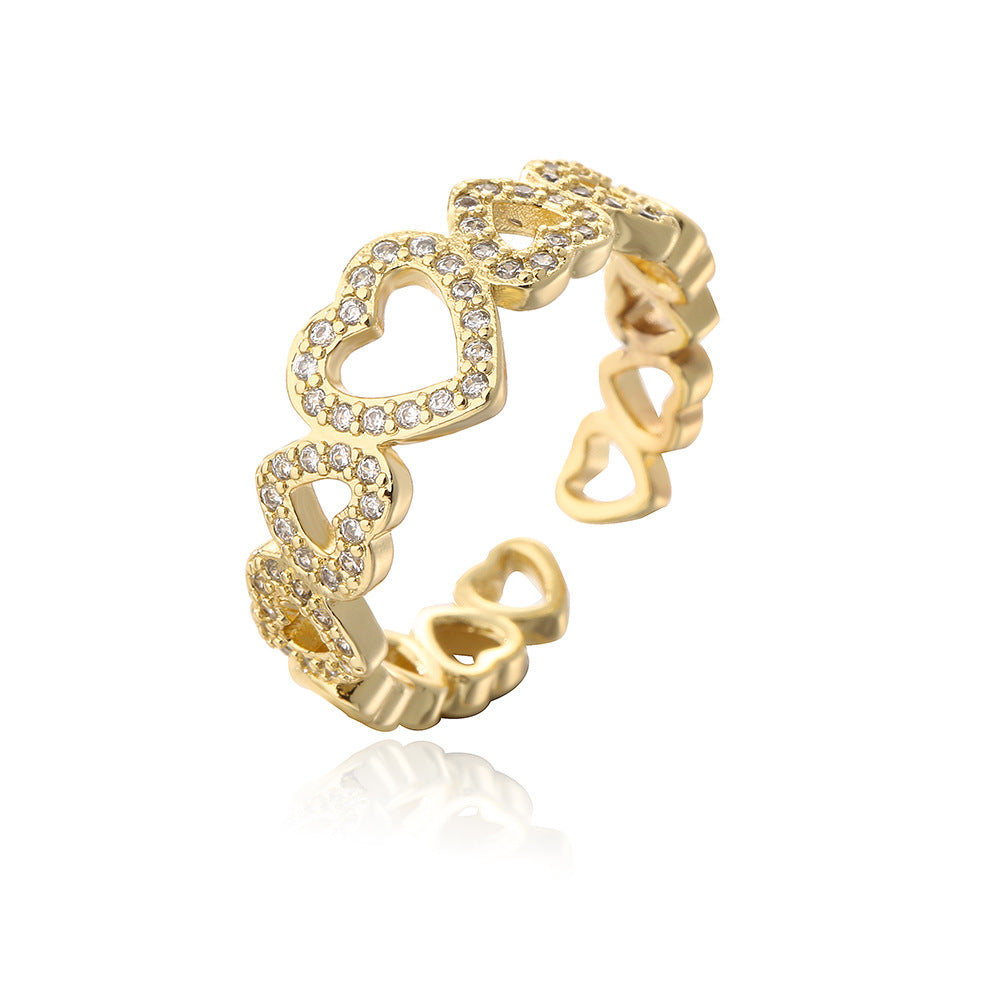 Anello a cuore vuoto geometrico da donna in ottone placcato oro 18K con micro incastonatura a pavé