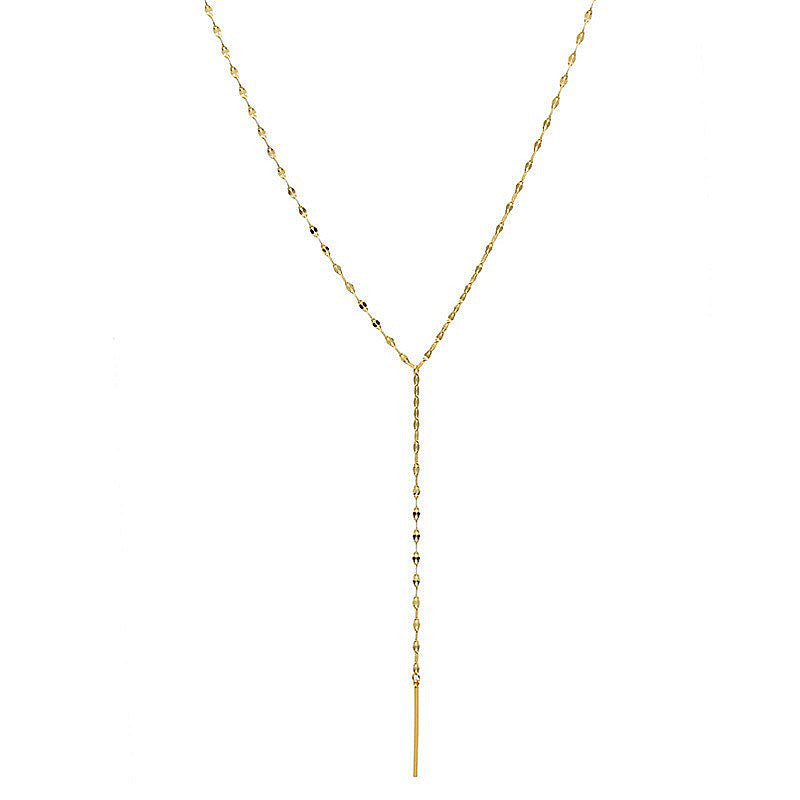Collana a Y con ciondolo a labbra minimalista in acciaio al titanio placcato oro con nappe lunghe da donna