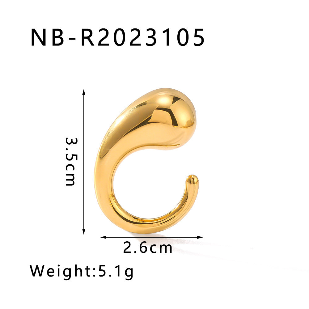 Minimalist Titanium Steel Drop-Shaped Opening Ring for Women with 18K Vacuum Plating and Hypoallergenic Stainless Steel Construction