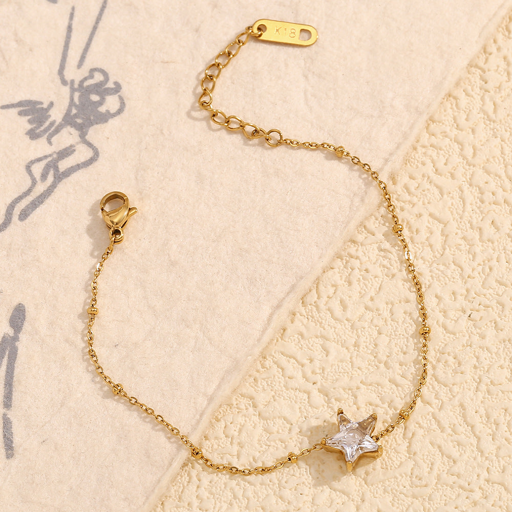 Fashionable Geometric Stainless Steel Plated 18K Gold Five-Pointed Star Beaded Bracelet for Women
