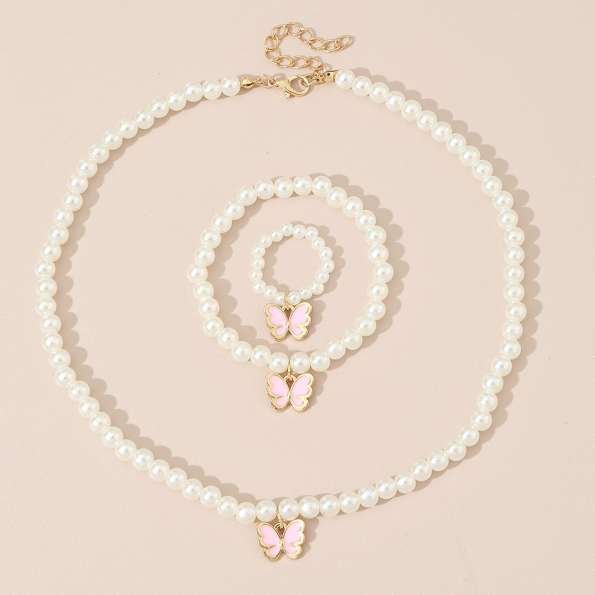 Set di collana con ciondolo a farfalla minimalista per bambini con ciondolo a farfalla in lega e catena di perle