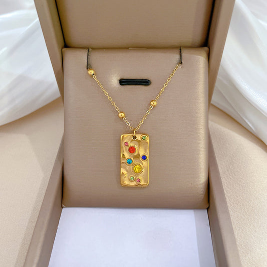 Minimalist Geometric Irregular Titanium Steel Necklace for Women with Gold Plating and Square Bead Details
