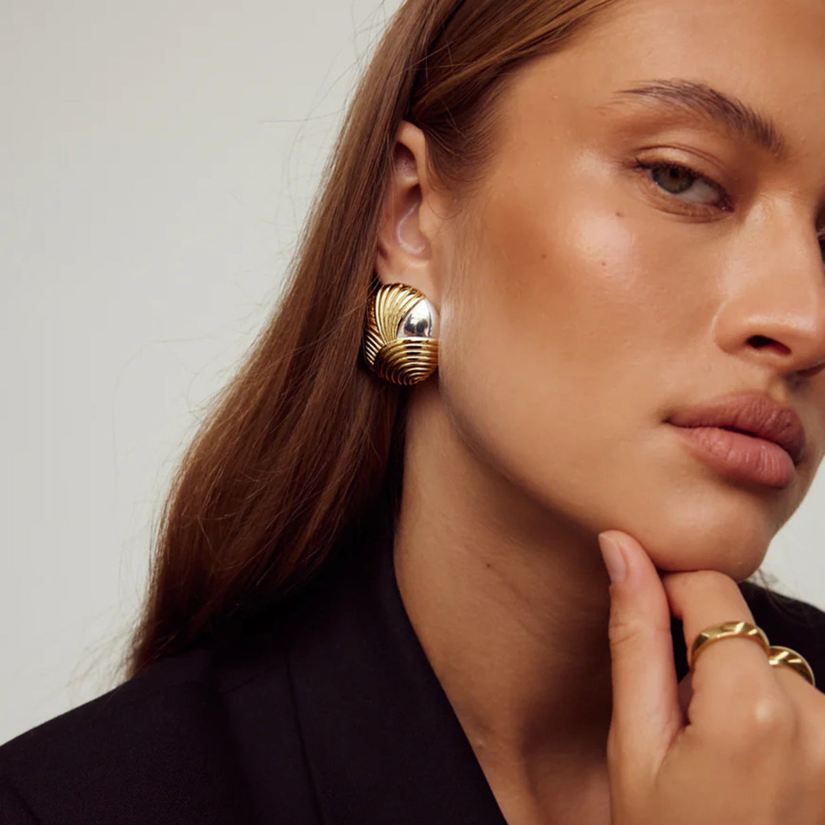 Vintage 18K Gold Plated Geometric Stainless Steel Earrings