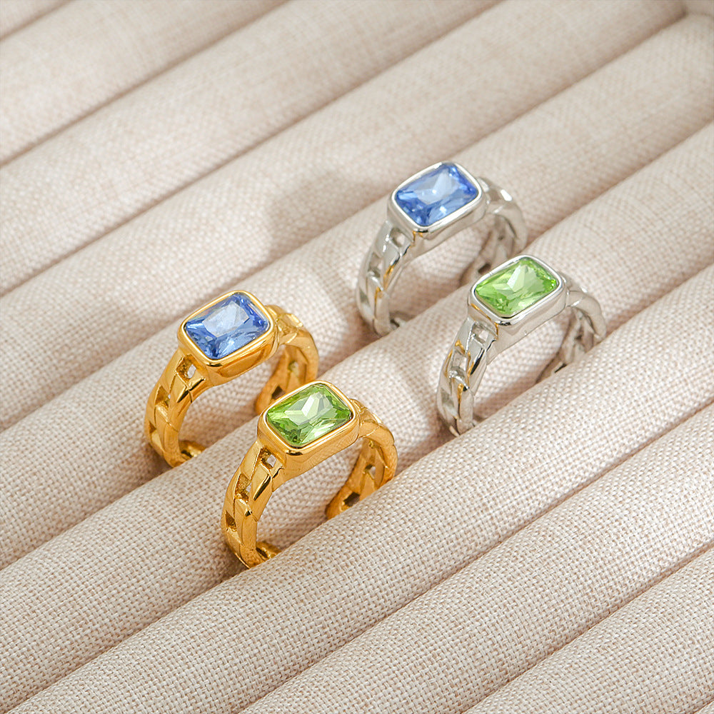 Anello regolabile da donna in acciaio al titanio con zuccherino blu verde aperto, forma geometrica, stile naturale, gioielli minimalisti