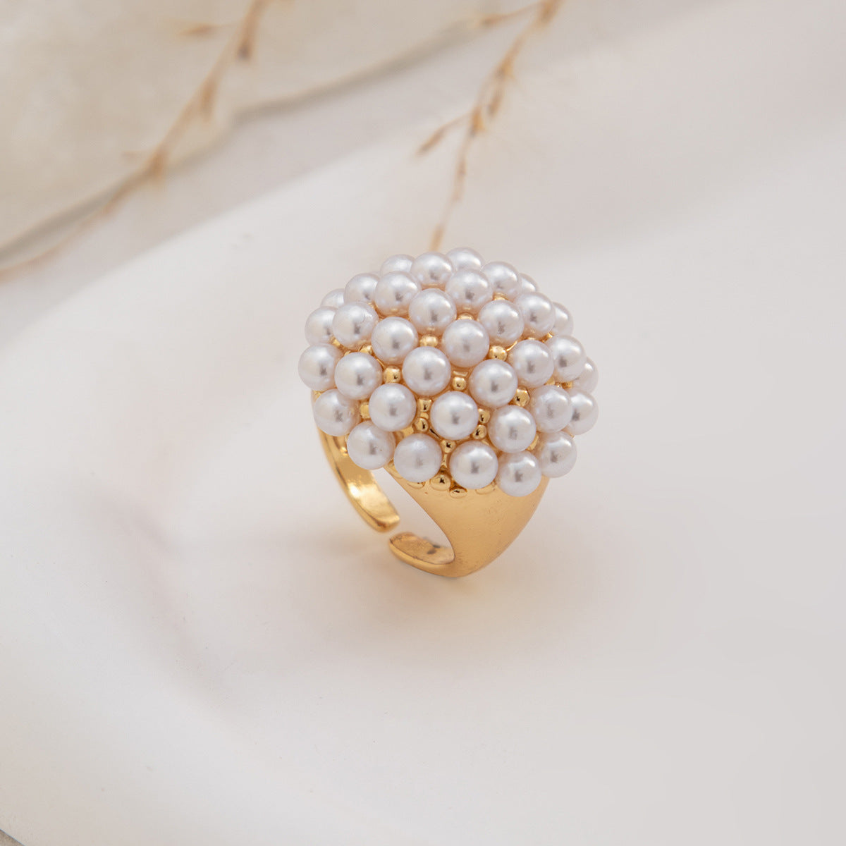 Unique Geometric Pearl-Style Statement Knuckle Ring with Plated Finish for Women