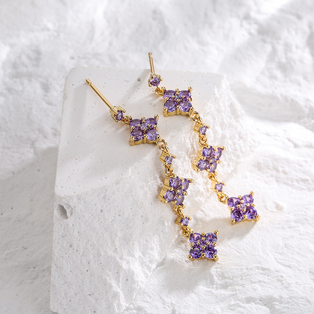 Geometric Dangle Stud Earrings for Women with Copper Base Plated in 18K Gold and Zircon Inlay