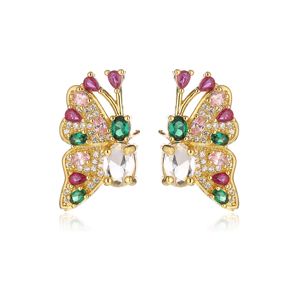 Minimalist Modern Geometric Bee and Butterfly Earrings in Copper with 18K Gold Plating and Micro-Pave Zirconia