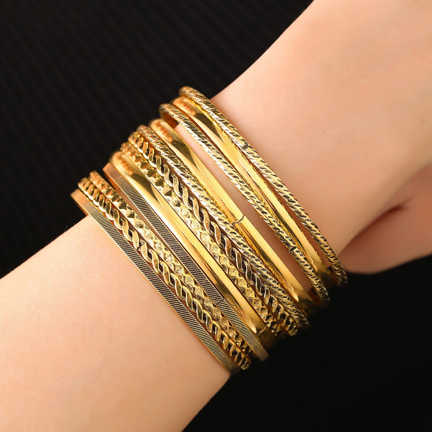 Vintage Bohemian Ethnic Round Geometric Gold Plated Alloy Bracelet Set for Women
