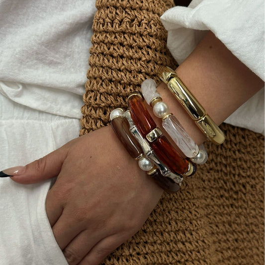 Set di bracciali in acrilico placcato, geometrici, stile minimalista vintage
