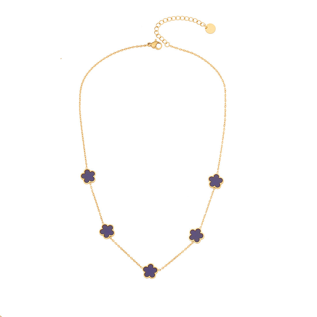Elegante collana a pendente floreale a cinque petali in acciaio inossidabile con intarsio in acciaio al titanio e finitura galvanica su catena O per donna