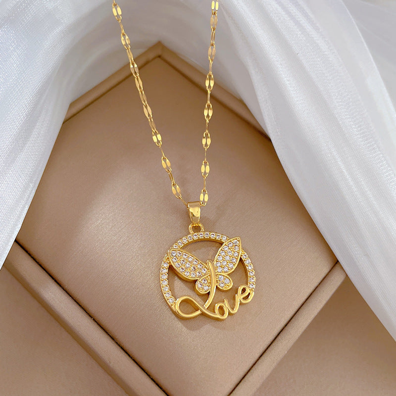 Butterfly Luxury Titanium Steel Collar Necklace for Women with Geometric Pendant