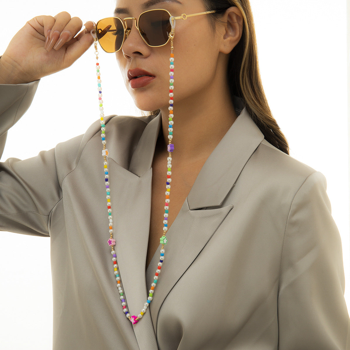 Collana Pendente a Stella Bohemien Geometrica da Donna con Perline in Resina e Dettagli Nappe su Catena a Sfere