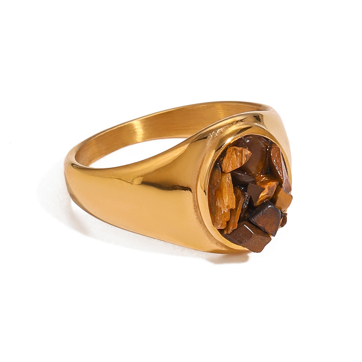 Geometric Stainless Steel Tiger Eye Ring with Plating Finish for Men and Women
