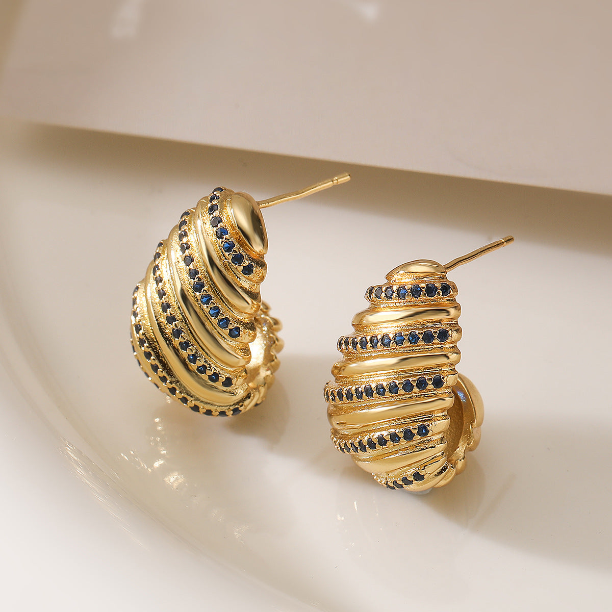 Minimalist Geometric Copper Earrings with 18K Gold Plating and Zircon Inlay for Women