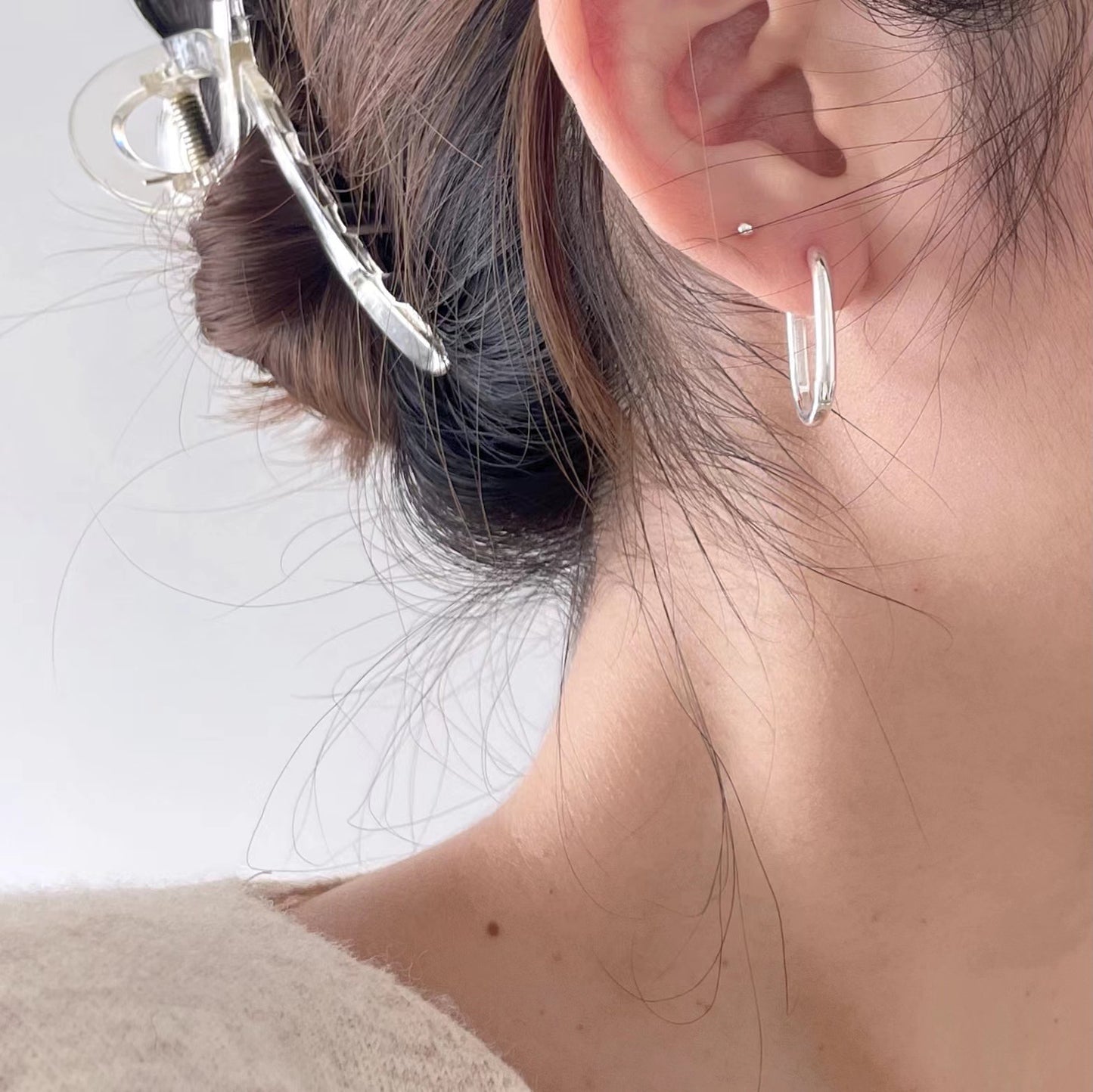 Pendientes de aro geométricos ovalados redondos chapados en oro, de plata de ley 925, minimalistas vintage