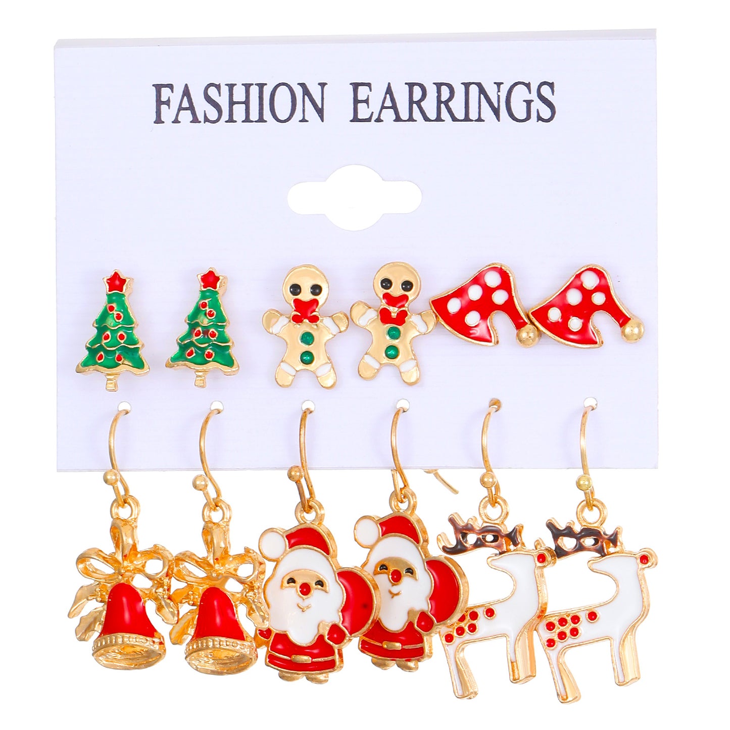 Set de pendientes de aleación con motivos navideños de muñeco de nieve, copo de nieve, reno y árbol de Navidad para mujer