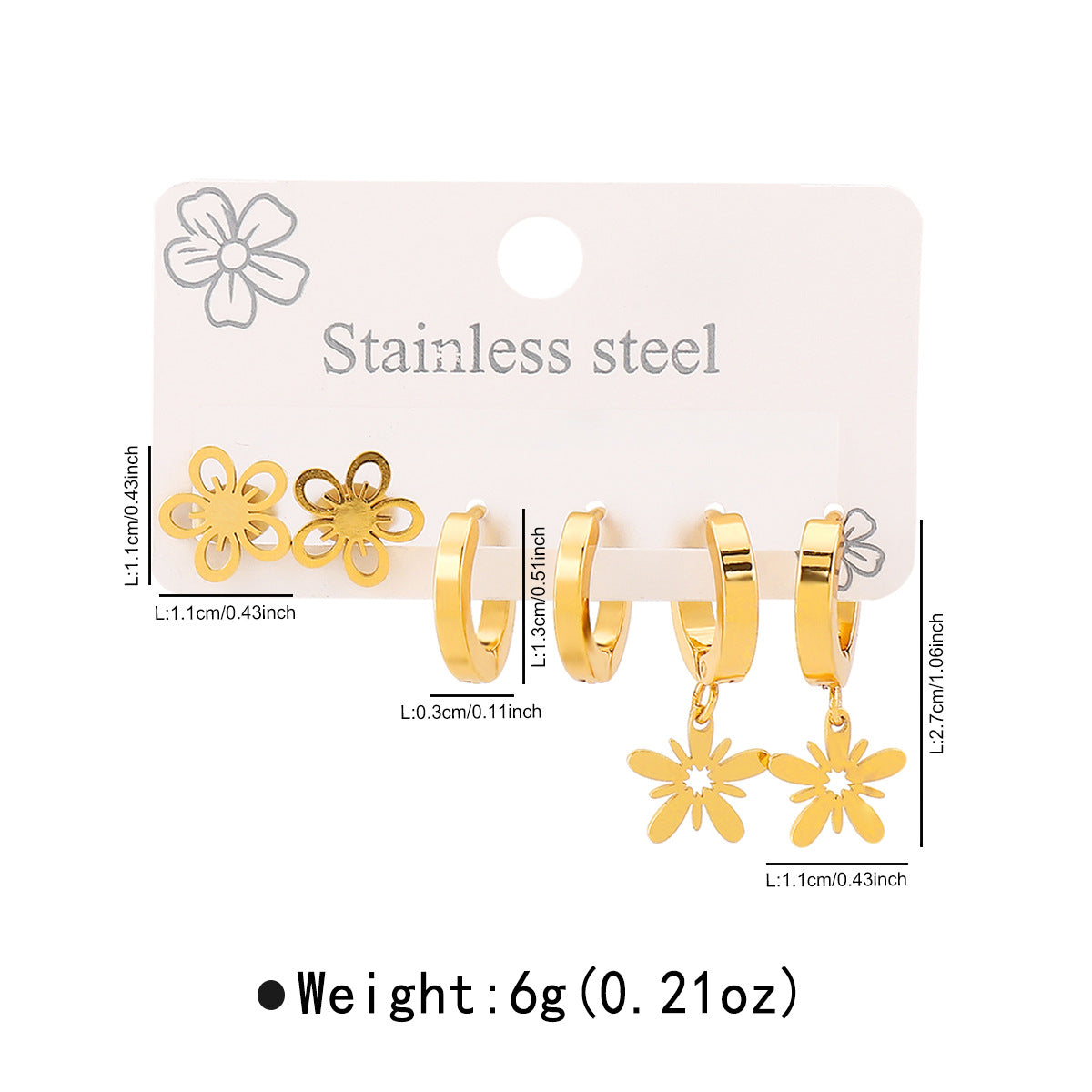 Minimalist Stainless Steel Star Heart Floral Hoop Earrings with Hollow Design and Plated Finish