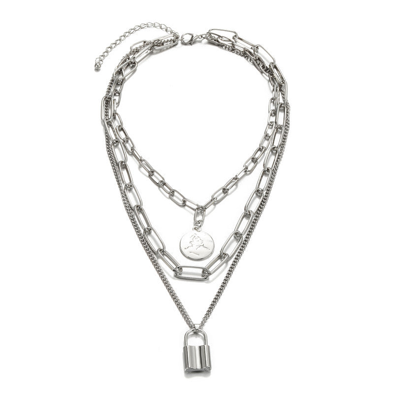 Punk Hip-hop Exaggerated Geometric Heart Alloy Snake Chain Multi-layer Necklace for Women