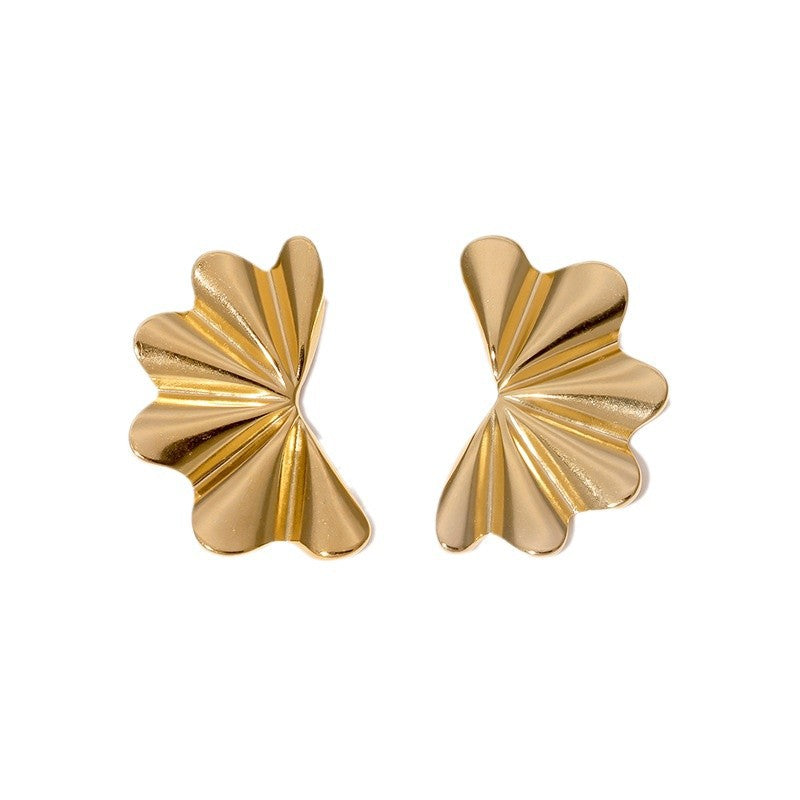 Minimalist Geometric Fan-Shaped Stainless Steel Earrings for Women with Plating Finish