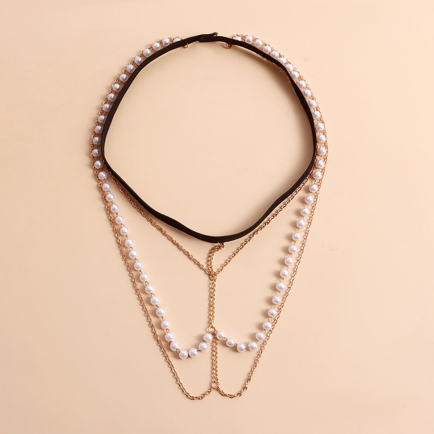 Geometric Alloy Anklet for Women with White Simulated Pearl Accents Long Body Chain Fashion Anklet