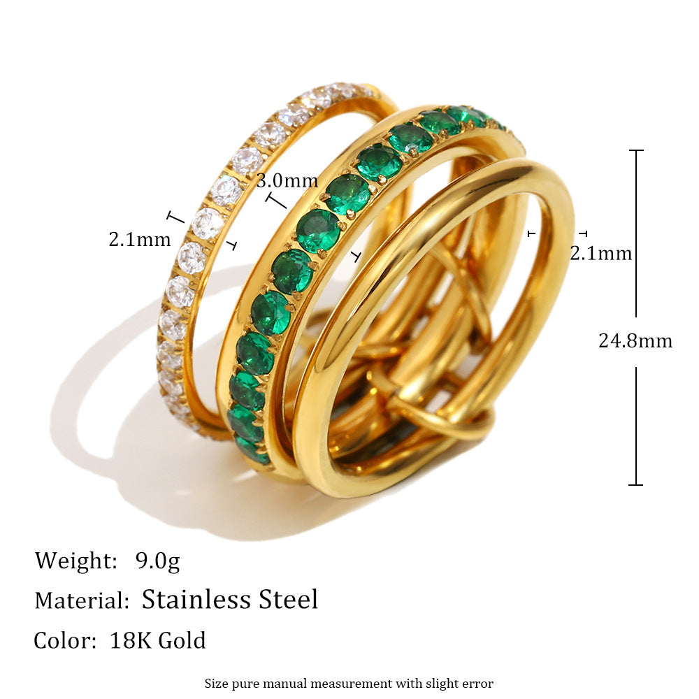 Vintage-Inspired Geometric Stainless Steel Ring Set with 18K Gold Plating for Women
