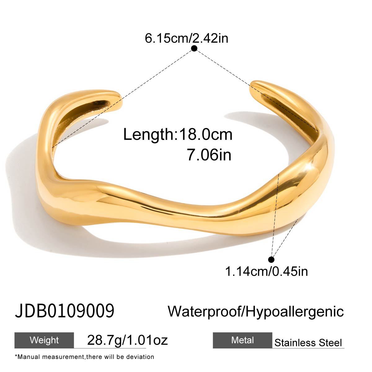 Brazalete abierto de acero inoxidable con baño de oro de 18 quilates, diseño geométrico, a la moda, para mujer