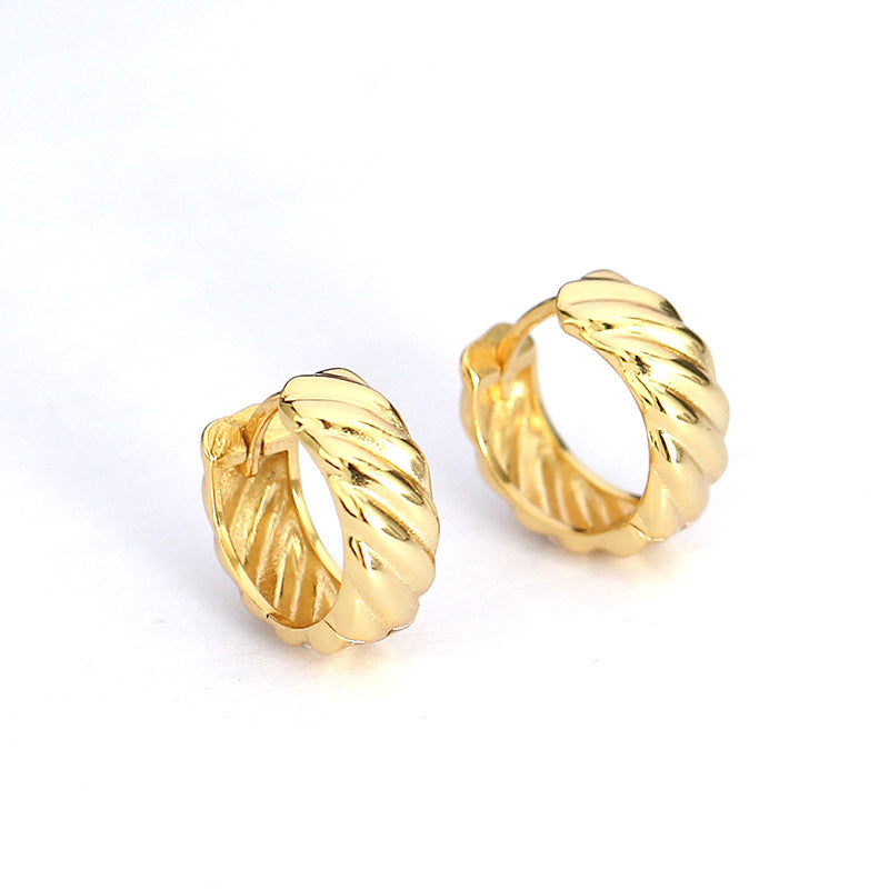Minimalist 925 Sterling Silver Geometric Polished Hoop Earrings Twisted Design