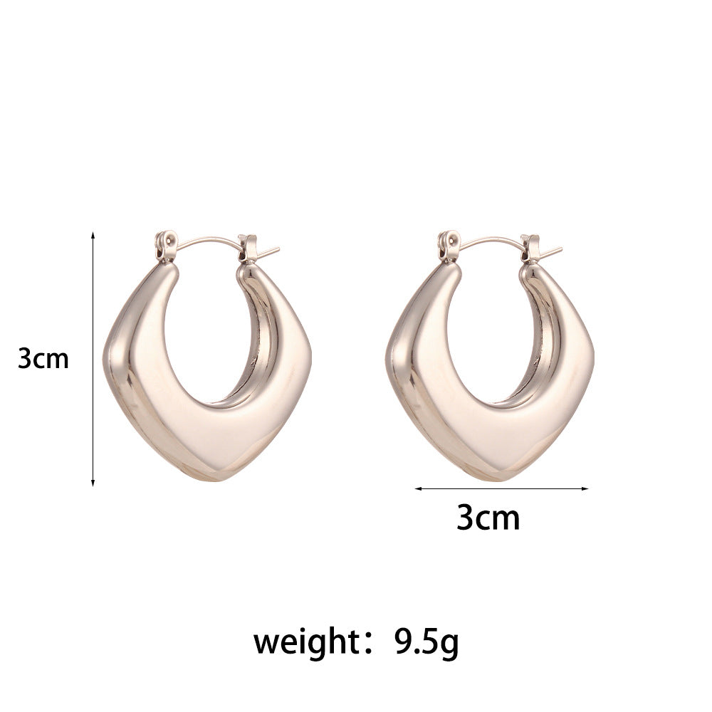 Minimalist Geometric Stainless Steel Hoop Earrings for Women with Silver Plated Finish and Diamond-Cut Faceting