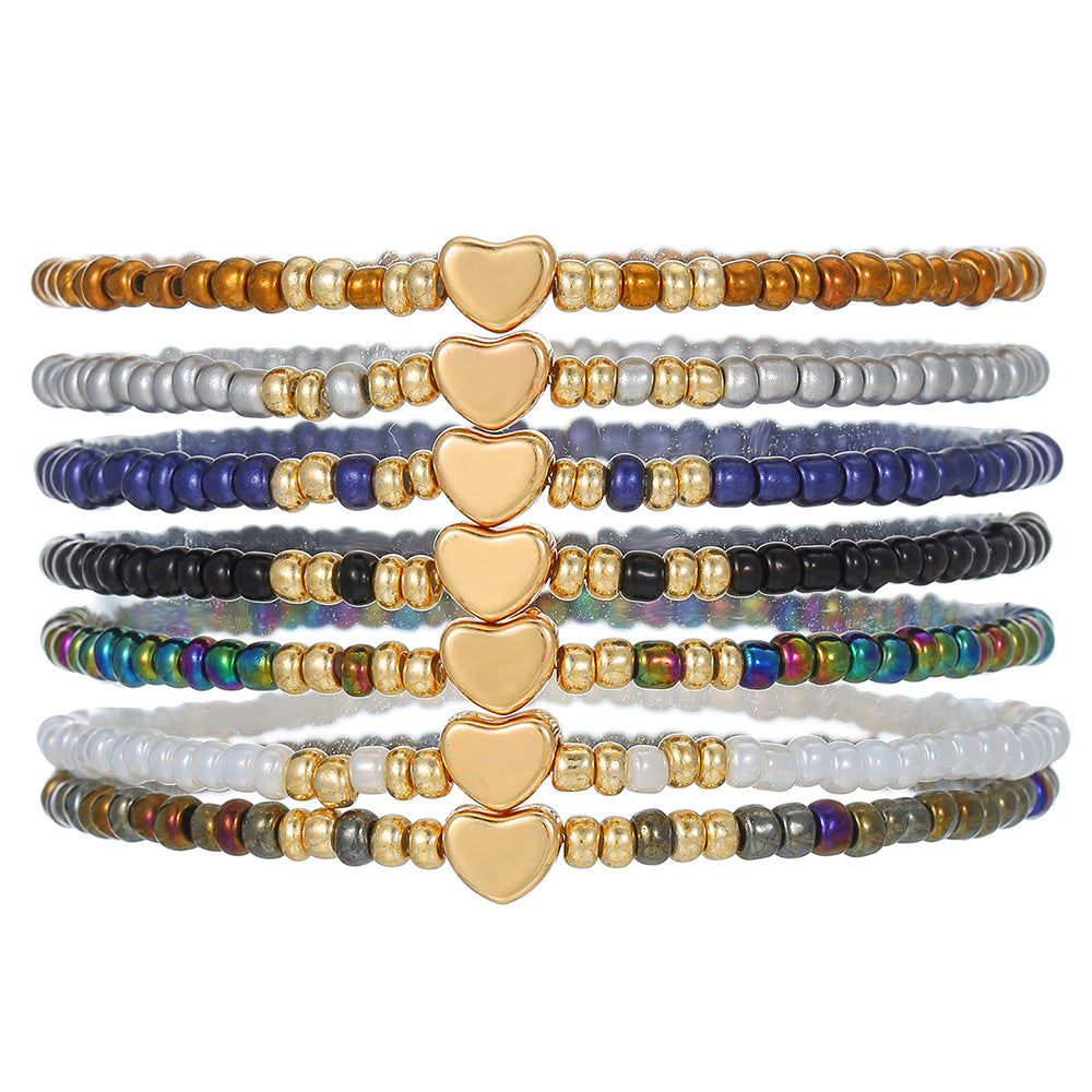 Fashion Casual Heart Glass Beads Handmade Multi-Layer Stretch Bracelet