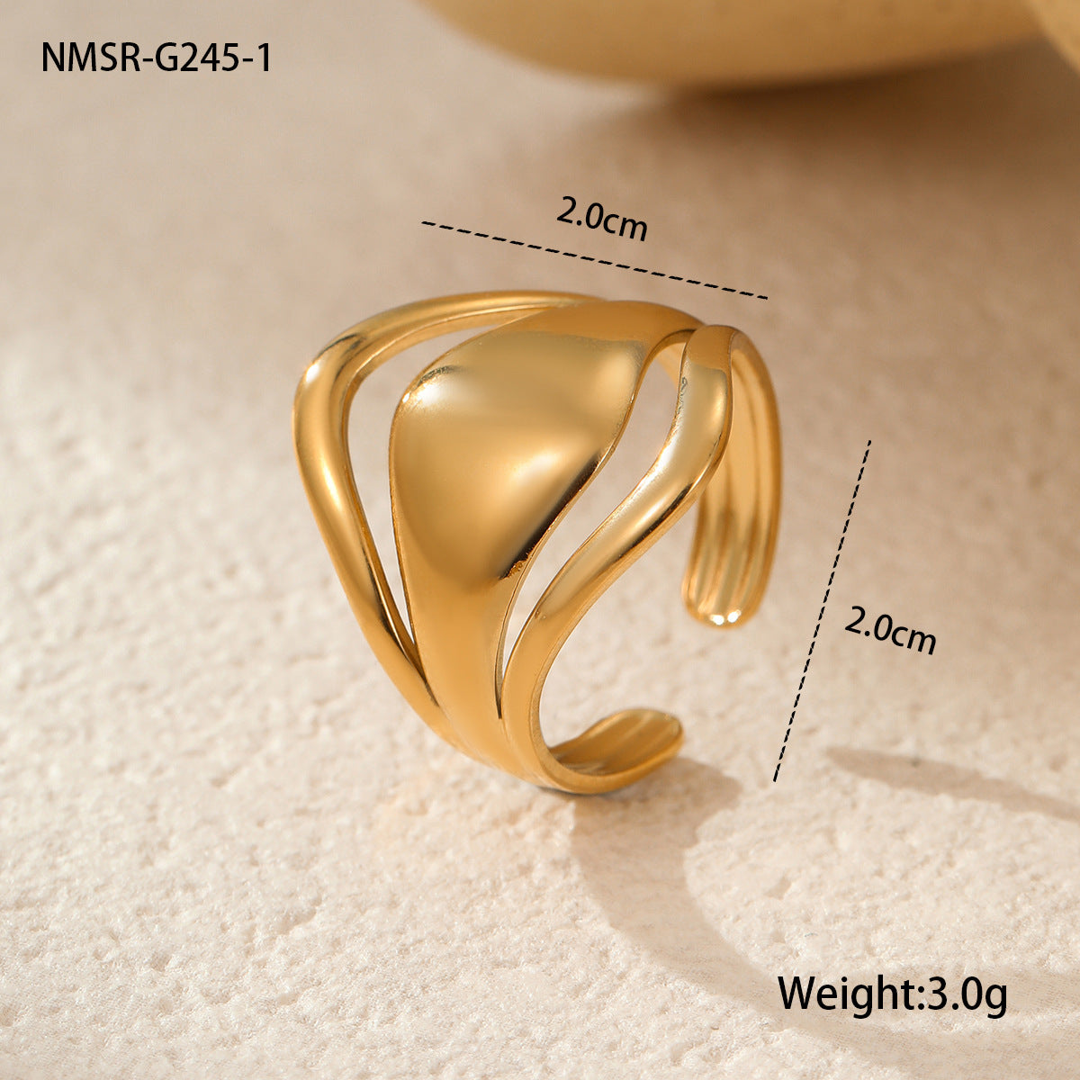Anello da donna minimalista geometrico in acciaio inossidabile con placcatura in oro 18 carati, fascia di lusso elegante di ispirazione francese