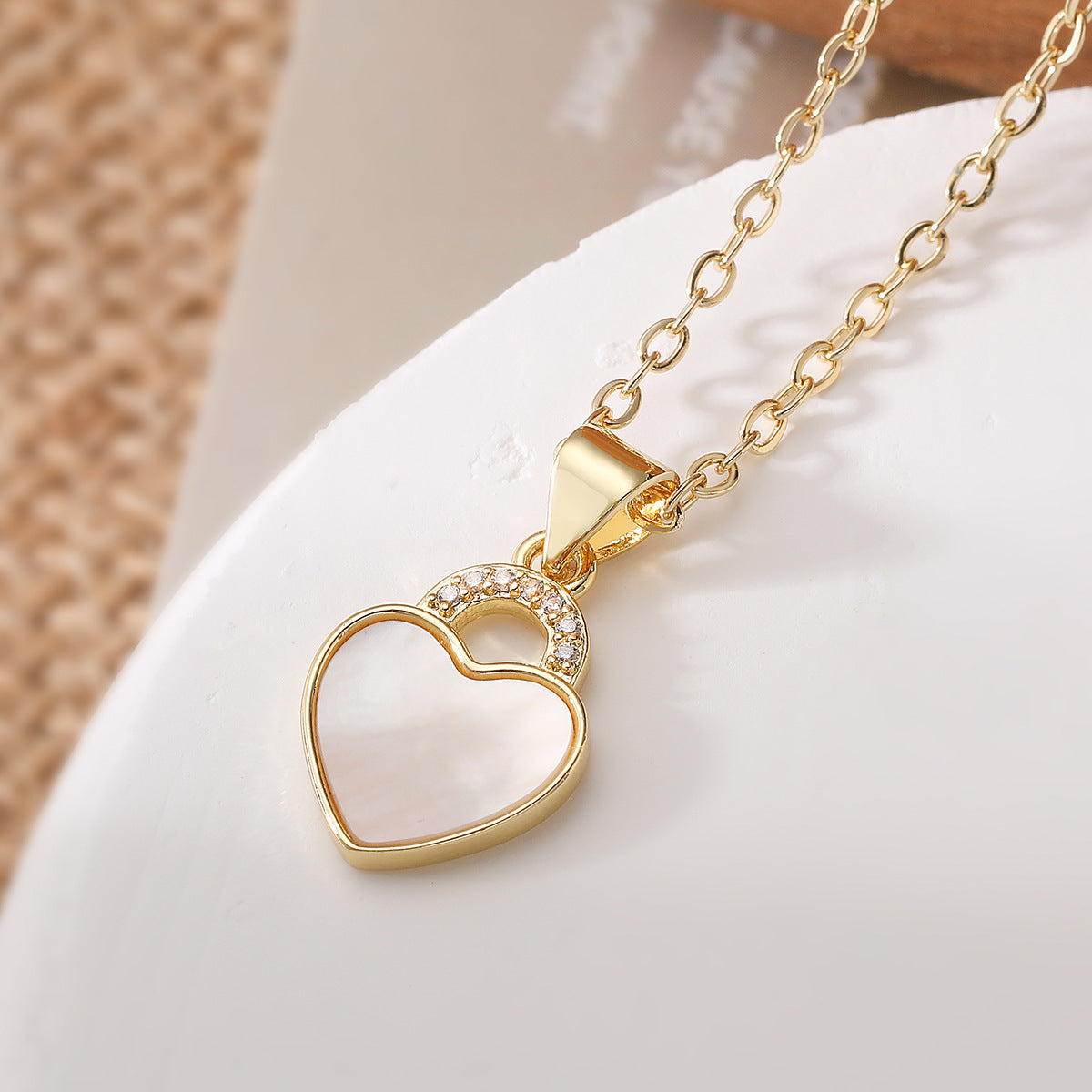 Minimalist 18K Gold Plated Brass Heart Necklace with Cubic Zirconia for Women