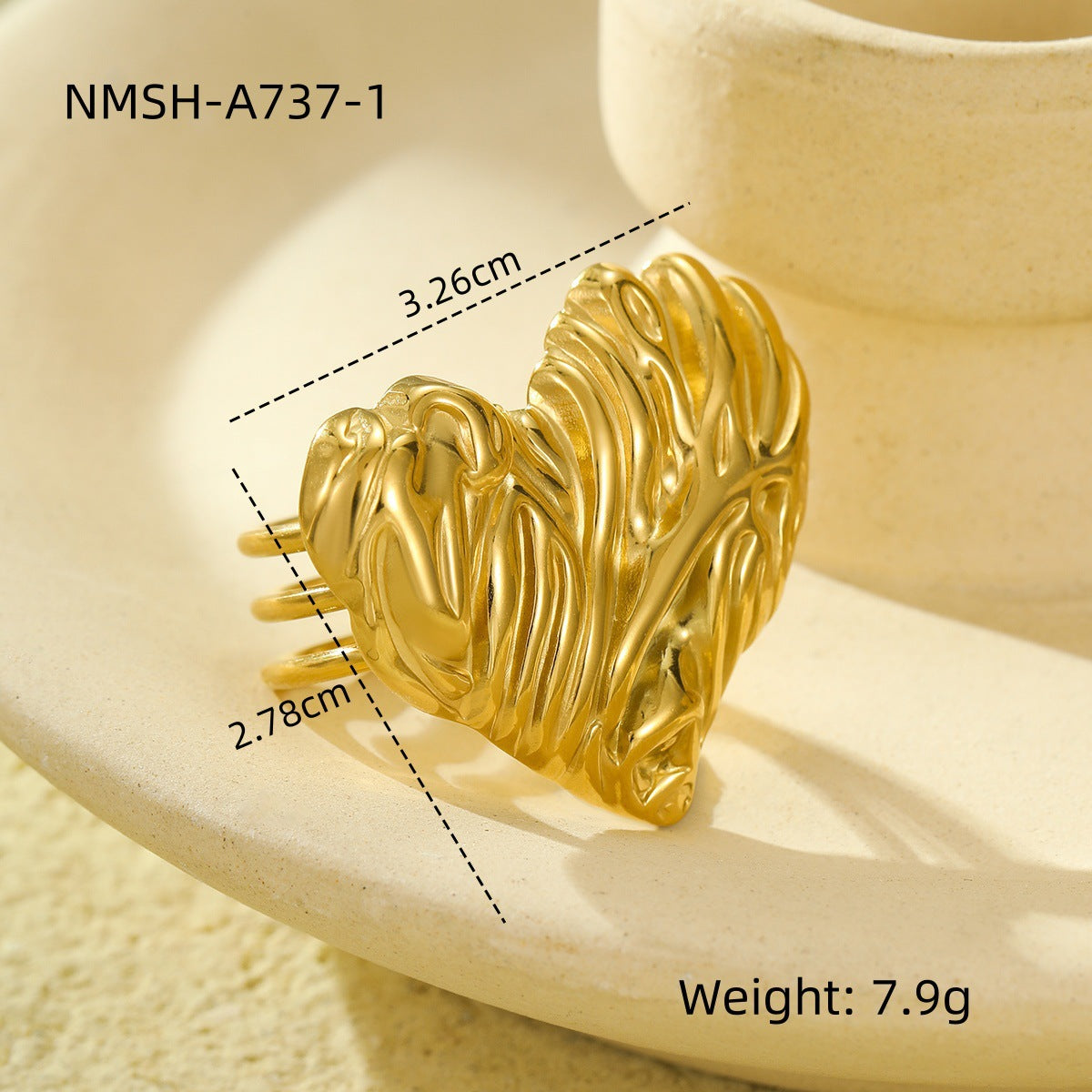 Anillo de Acero de Titanio con Forma de Corazón a la Moda y Acabado Galvanizado para Mujeres, Joyería Geométrica Minimalista