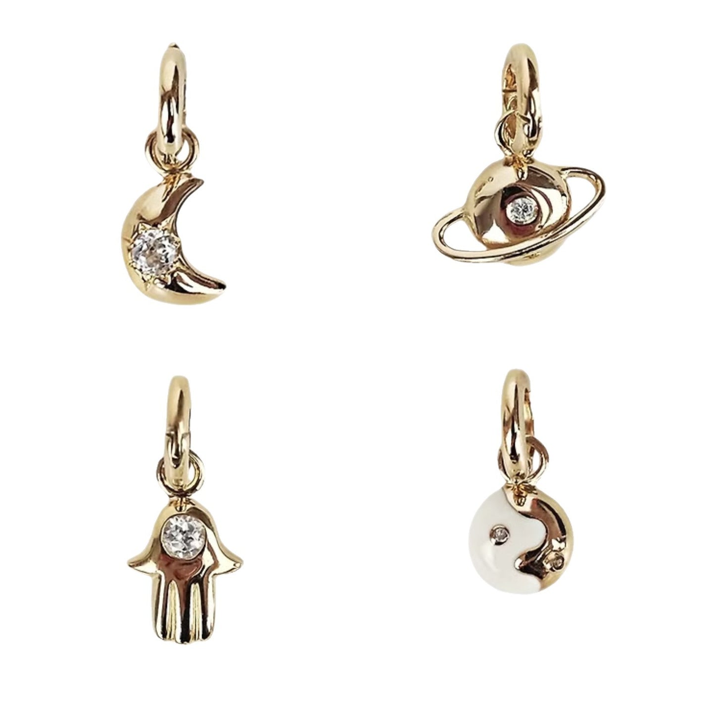 Minimalist Sweet Geometric Moon Brass Gold Plated Rhinestone Pendant Earrings for Women
