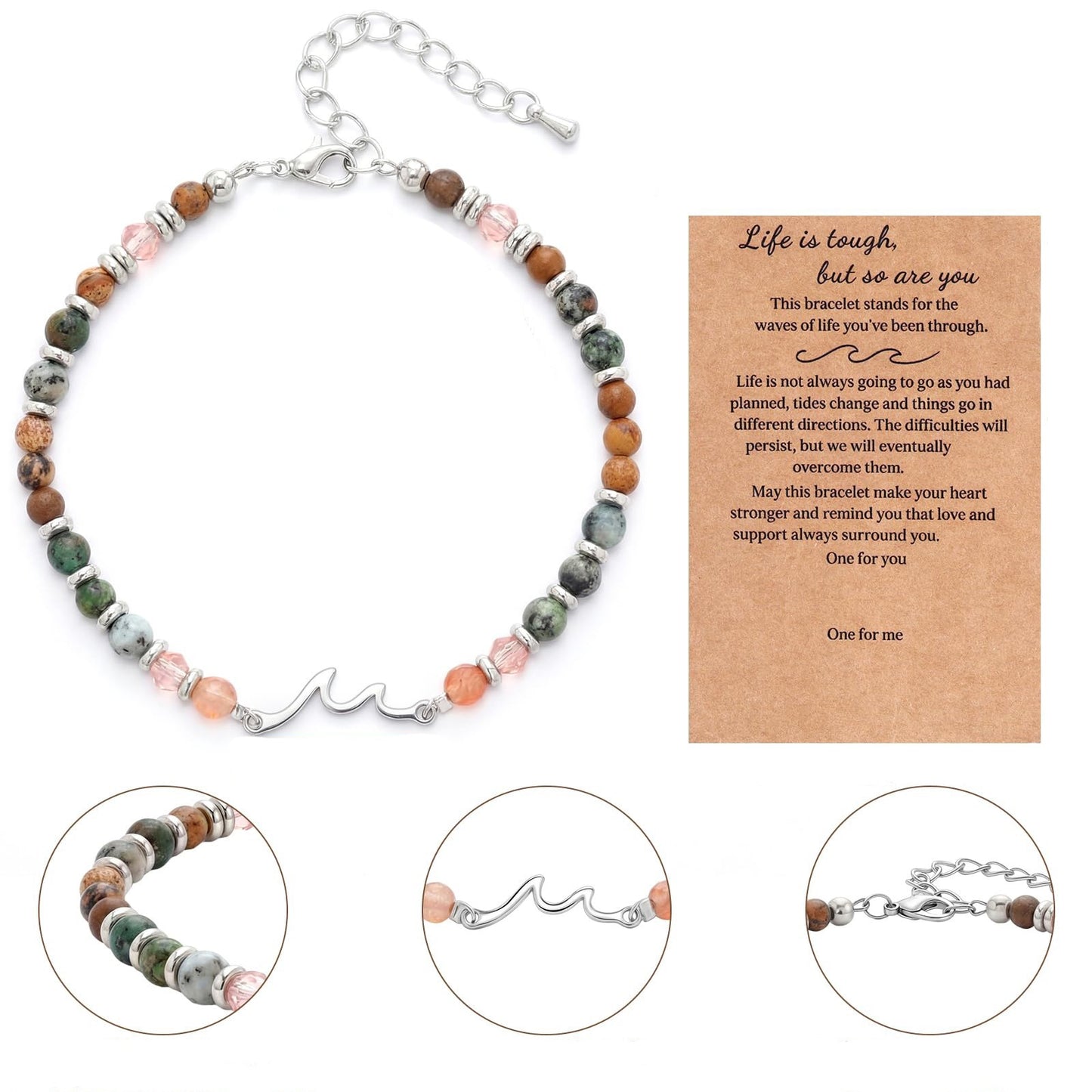 Natural Stone Stainless Steel Wave Bracelet for Women