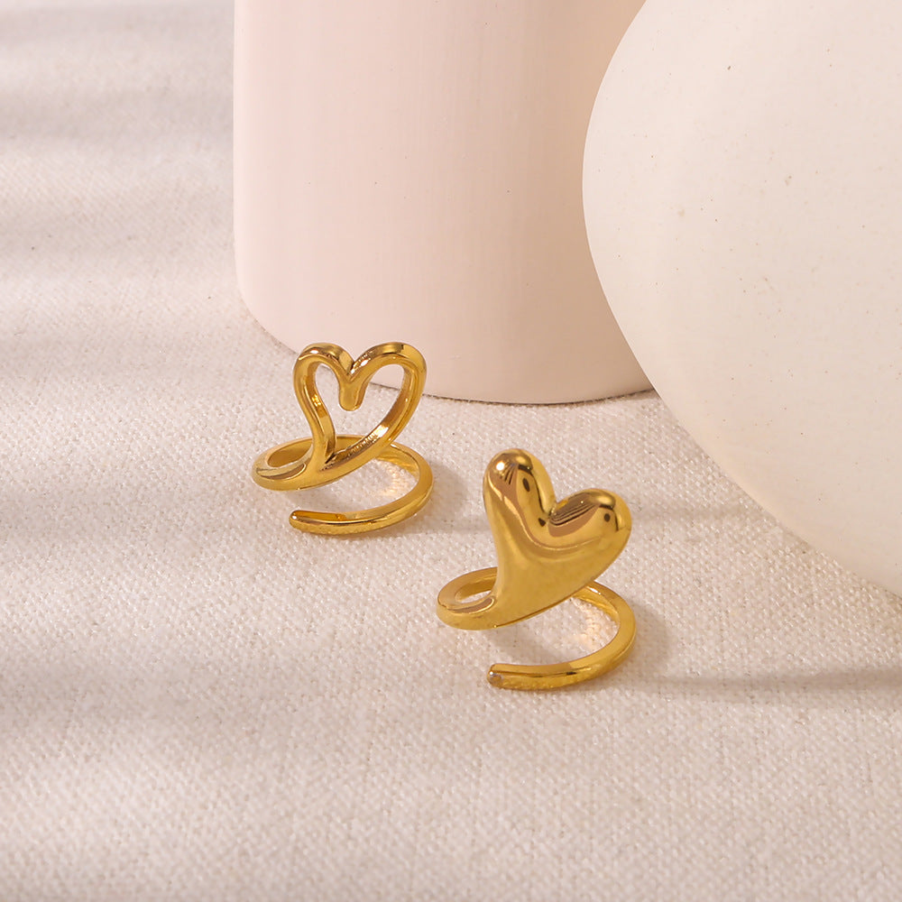 Minimalist Hollow Heart Stainless Steel Ring with 18K Gold Plating for Women and Men