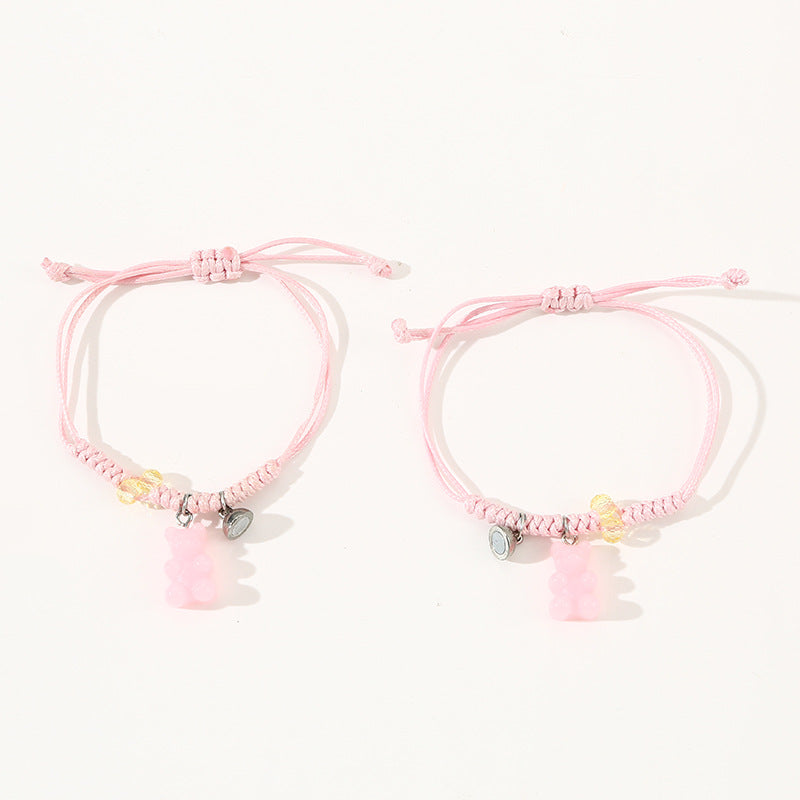 Bracciale intrecciato per bambini con ciondolo orsetto minimalista in resina plastica con chiusura magnetica