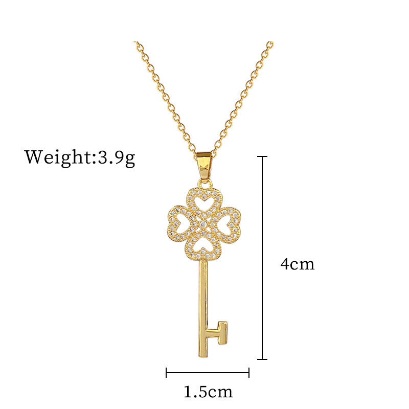 Collana con ciondolo di lusso quadrifoglio per donna e uomo, catena in acciaio al titanio con intarsio di strass, design geometrico