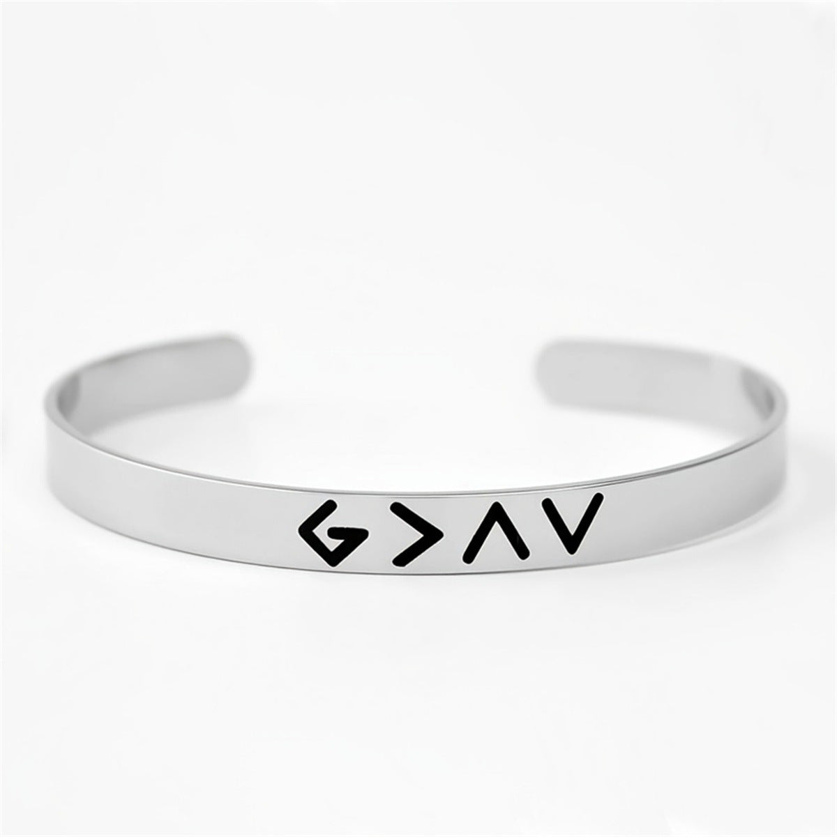 Pulsera ajustable de acero inoxidable en forma de C con diseño "God Is Greater" de inspiración religiosa para hombres y mujeres