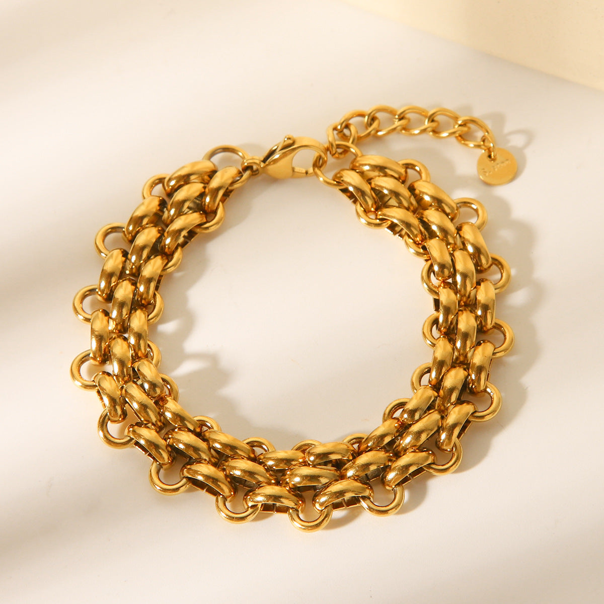 Fashionable Geometric Woven Bracelet for Women with Ring Buckle Design 18K Gold Plated Stainless Steel