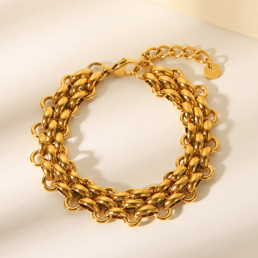 Pulsera Geométrica de Moda para Mujer con Diseño de Hebilla de Anillo de Acero Inoxidable con Baño de Oro de 18K