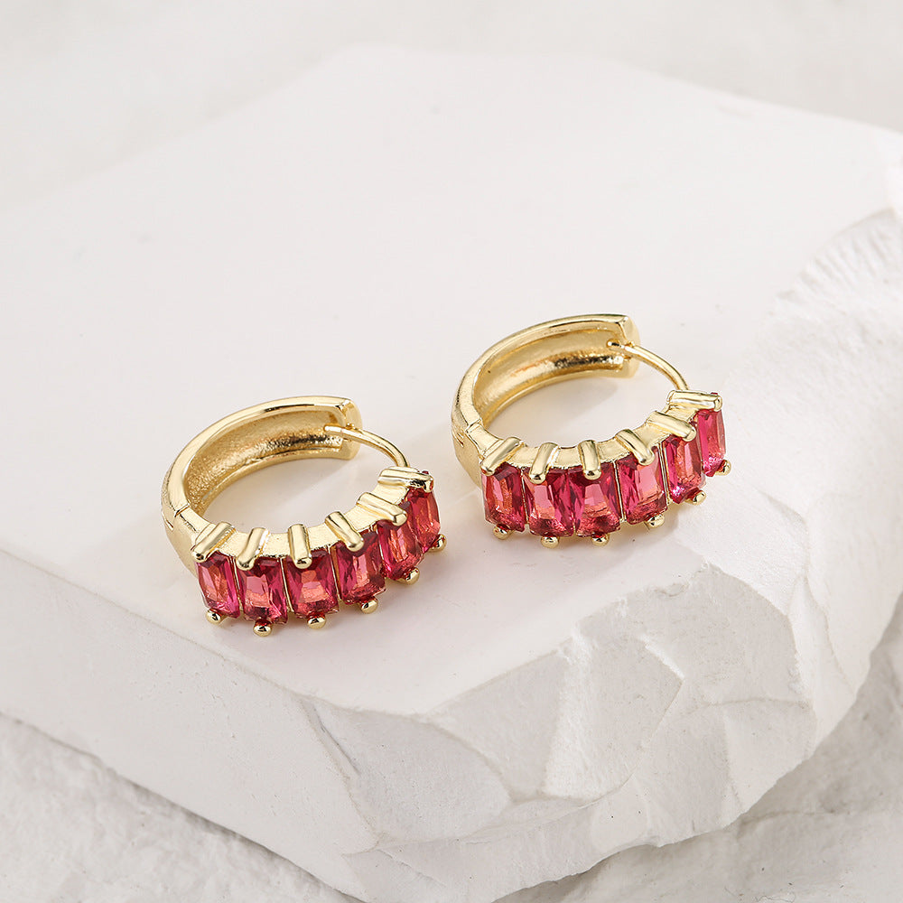 Minimalist Geometric Copper Hoop Earrings with 18K Gold Plating and Micro-Paved Cubic Zirconia for Women