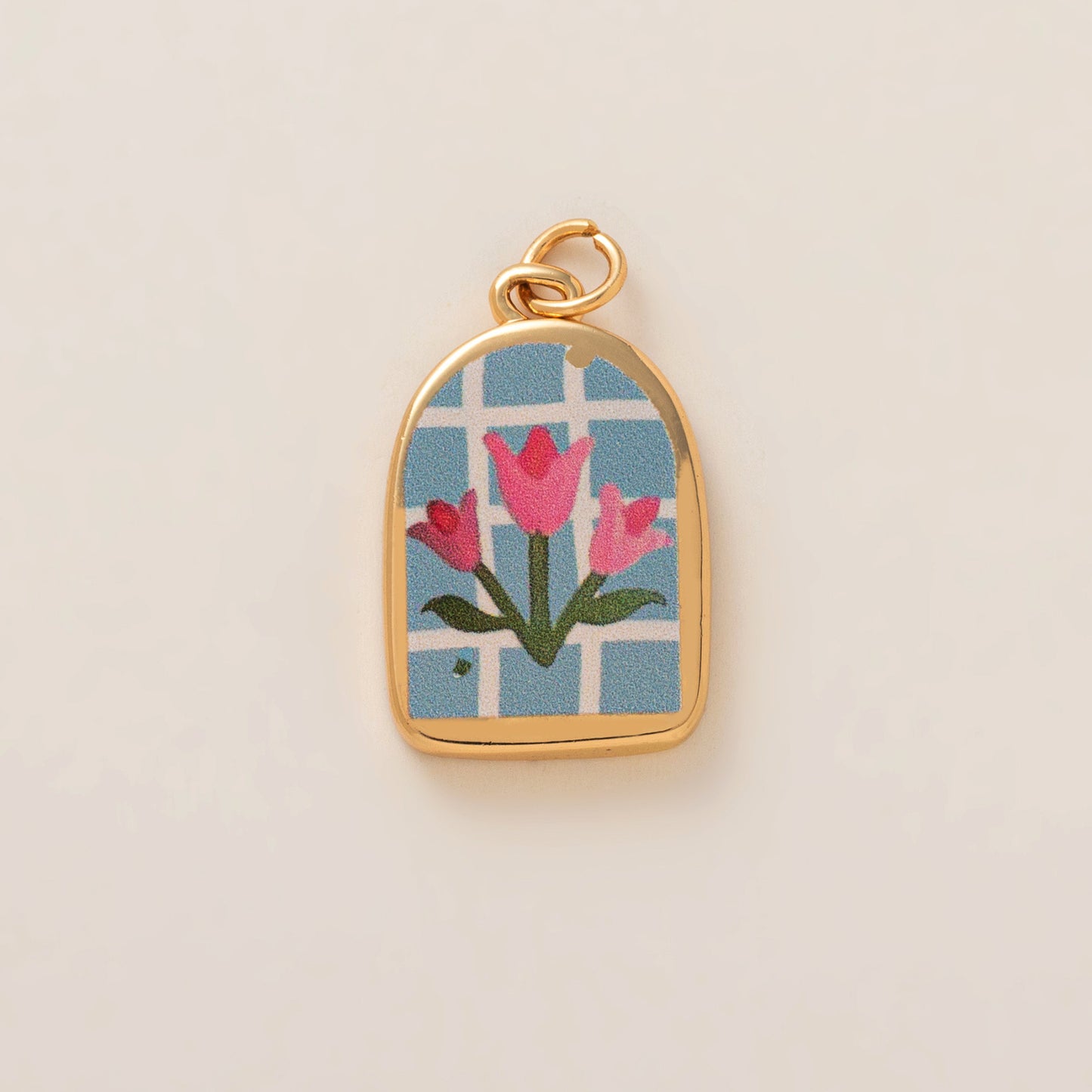 Minimalist Sweet Round Heart Floral Brass Drip Oil Plated Charm Bar Pendant