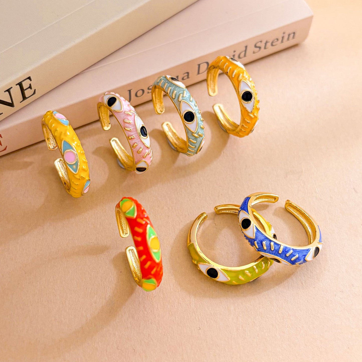 Minimalist Gold Plated Brass Open Ring with Heart and Checkered Pattern for Women